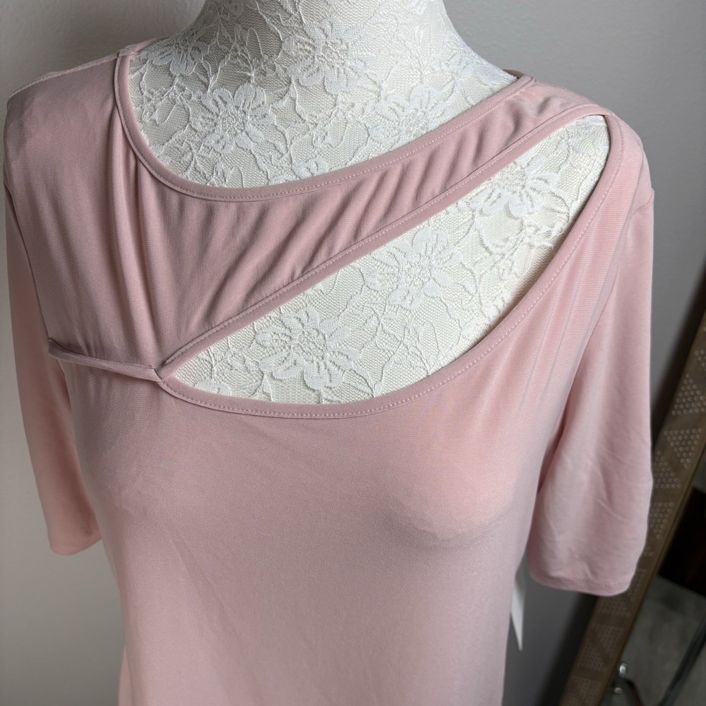 NWT*I Perception Concept Womens XL Pink Cutout Top Coquette Ruched Sleeve - Picture 3 of 14